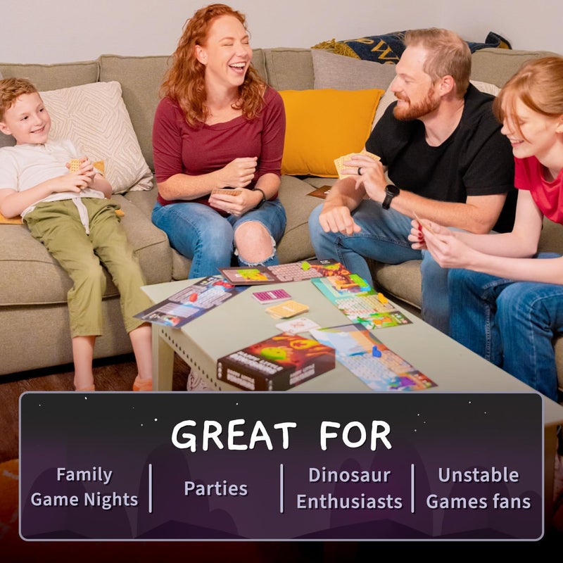Unstable Games لعبة لوحية الديناصورات السعيدة - لعبة بطاقات مضحكة للبالغين والأطفال - ألعاب لوحية عائلية لـ 2-4 لاعبين، أعمار 8 وما فوق، من مبتكري يونيكورن غير المستقر وهنا للقتال - Image 2